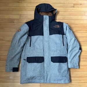 The North Face DryVent 550 Down Parka Mens Medium Grey Black Herringbone Jacket